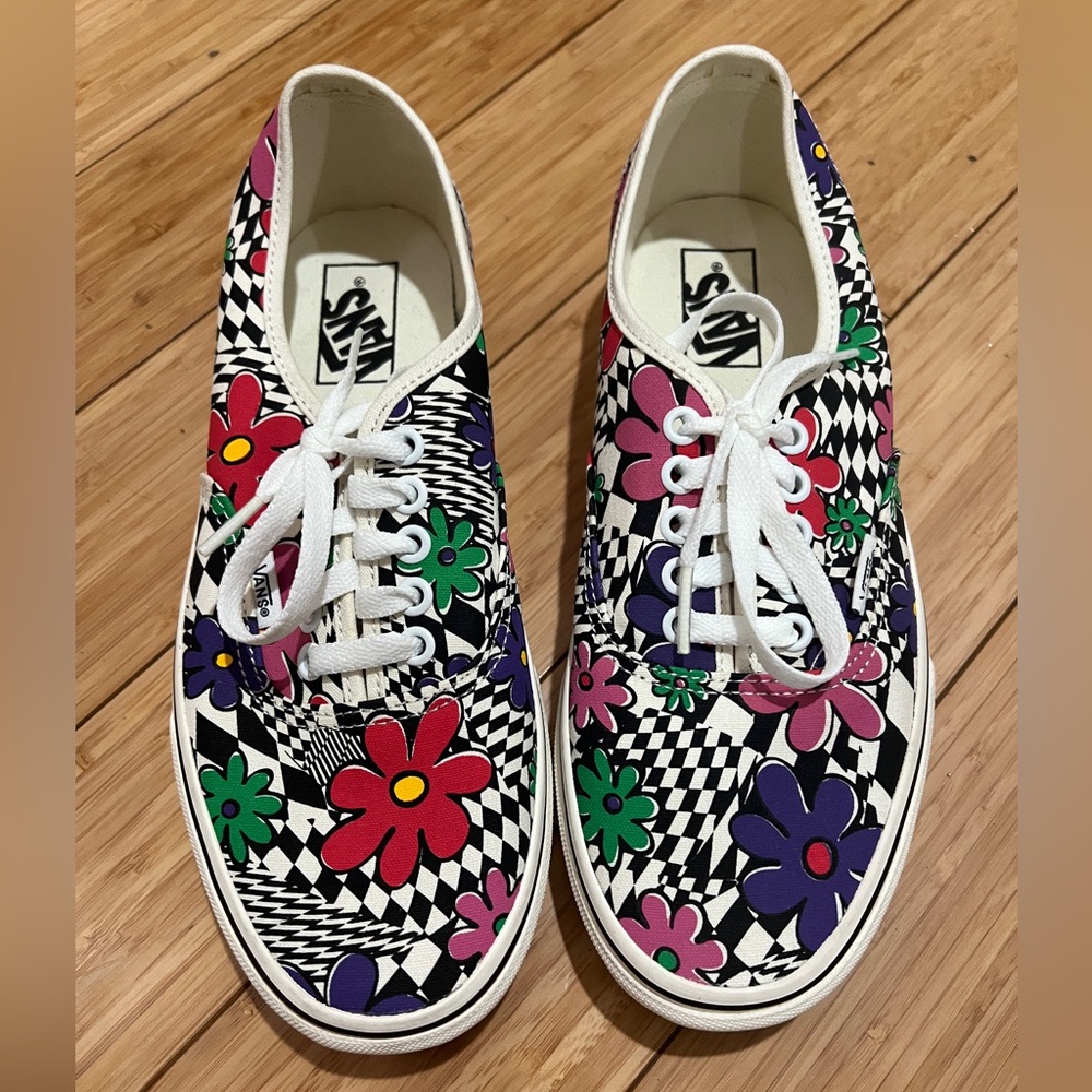 New Vans Checkerboard Floral Sneakers - Black, White, Red, Purple, Pink, Green